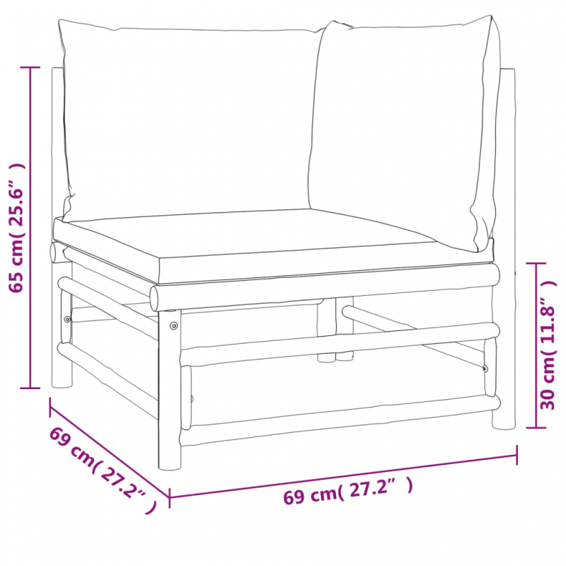 2-tlg. Garten-Lounge-Set Hellgraue Kissen Bambus