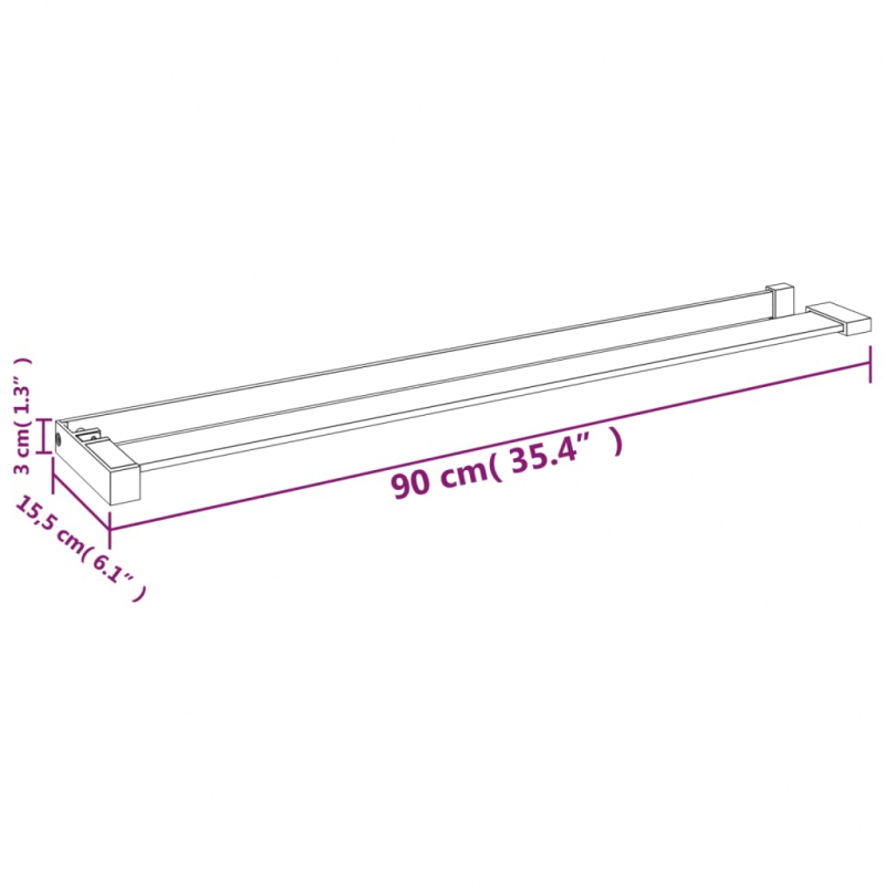 Duschablage für Begehbare Dusche Schwarz 90 cm Aluminium