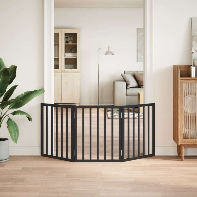 3-tlg. Hundetor Faltbar Schwarz 150 cm Pappelholz