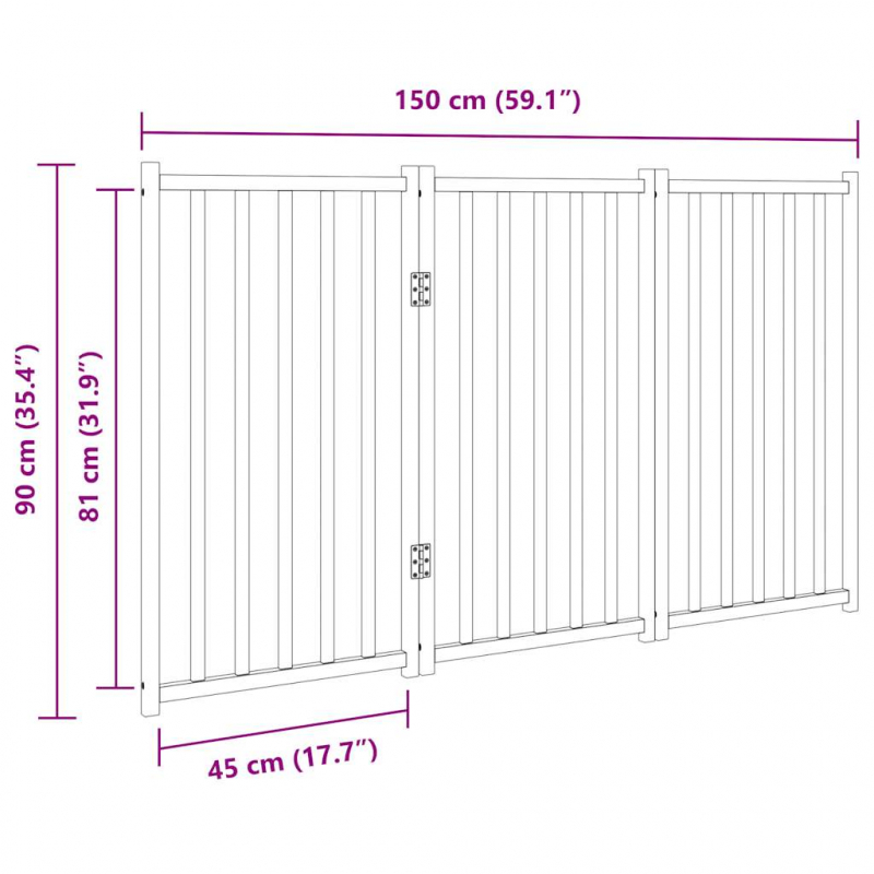 3-tlg. Hundetor Faltbar Weiß 150 cm Massivholz Tanne