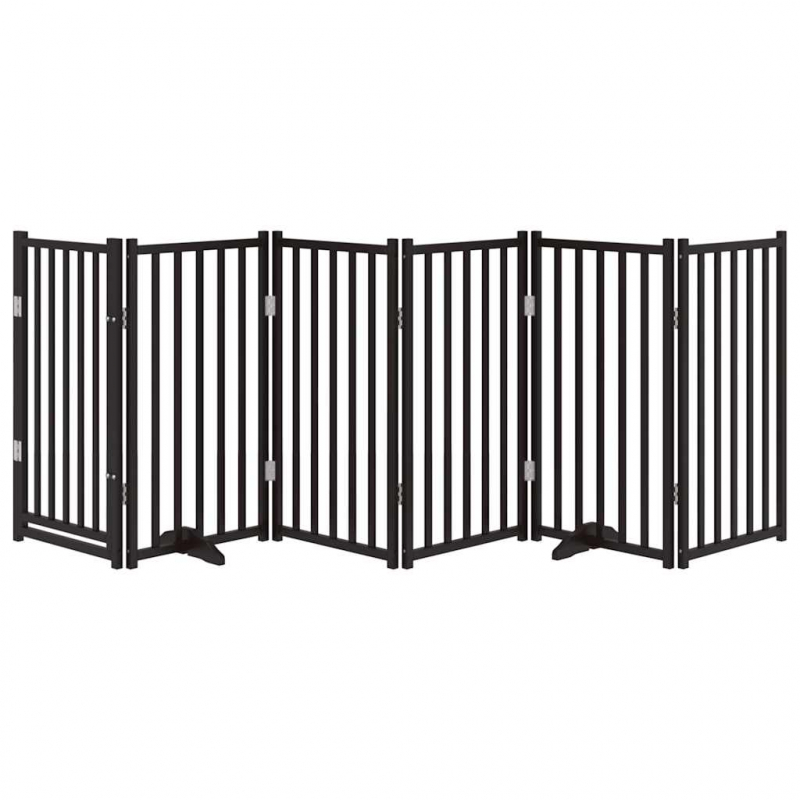 6-tlg. Hundetor mit Tür Faltbar Schwarz 300 cm Massivholz Tanne