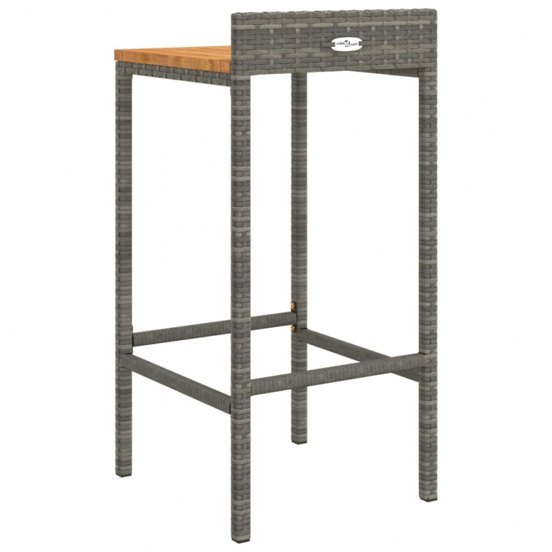 Barhocker 2 Stk. Grau Poly Rattan und Massivholz Akazie