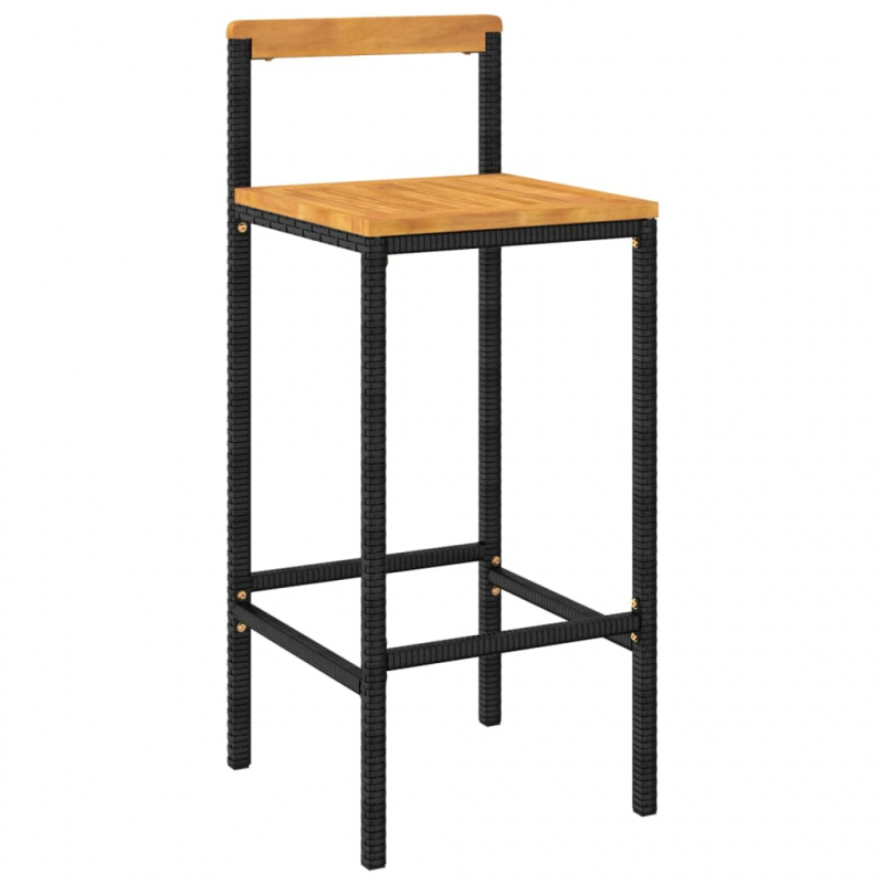 Barhocker 4 Stk. Schwarz Poly Rattan und Massivholz Akazie