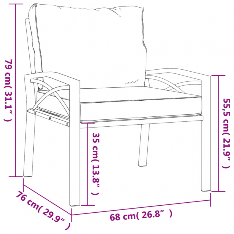 Gartenstühle mit Grauen Kissen 2 Stk. 68x76x79 cm Stahl