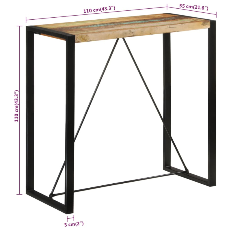 Bartisch 110x55x110 cm Altholz Massiv