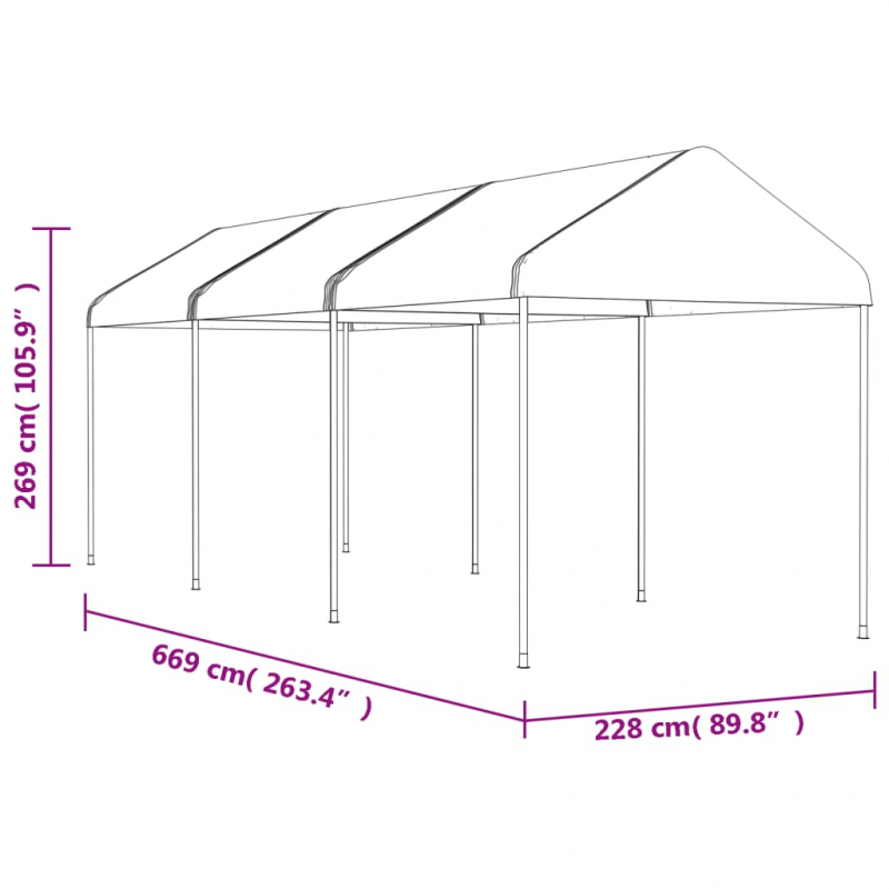 Pavillon mit Dach Weiß 6,69x2,28x2,69 m Polyethylen