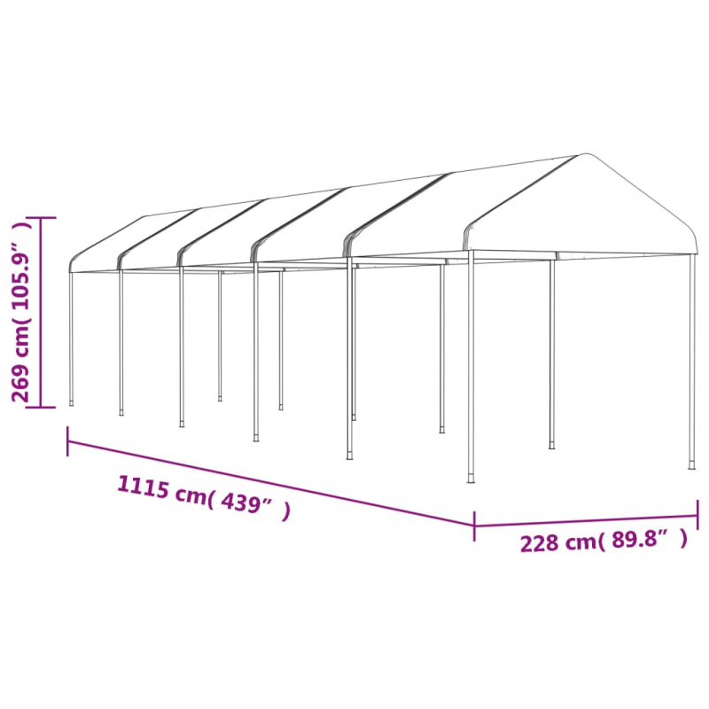 Pavillon mit Dach Weiß 11,15x2,28x2,69 m Polyethylen