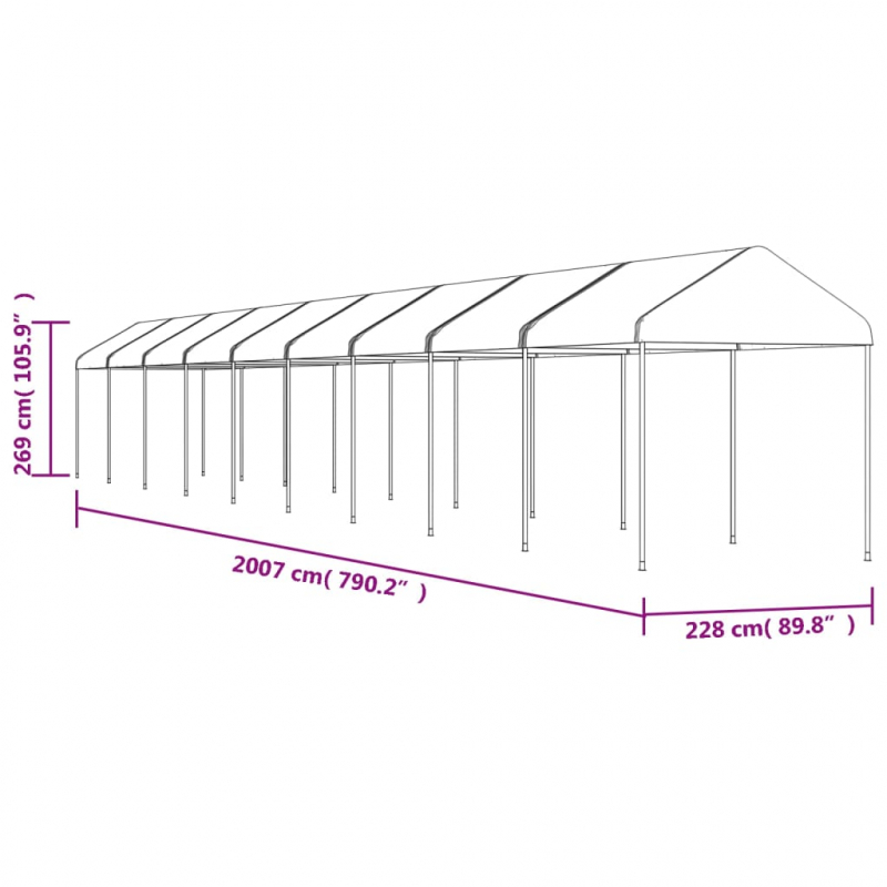 Pavillon mit Dach Weiß 20,07x2,28x2,69 m Polyethylen