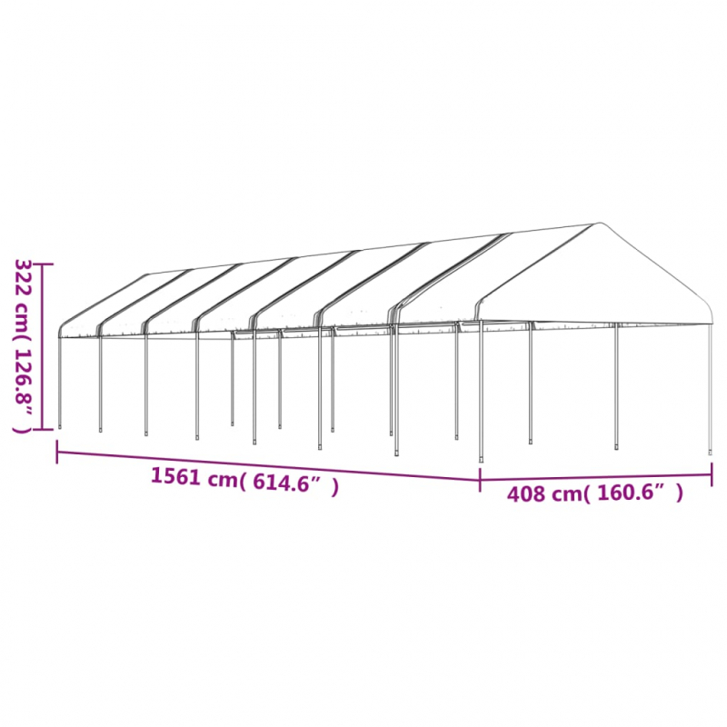 Pavillon mit Dach Weiß 15,61x4,08x3,22 m Polyethylen