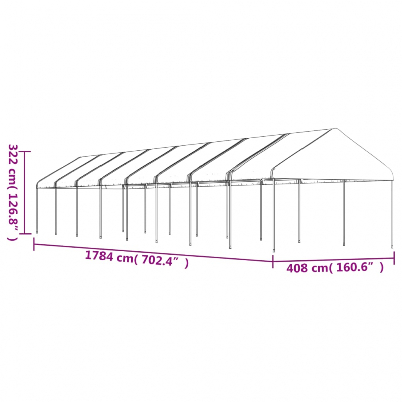 Pavillon mit Dach Weiß 17,84x4,08x3,22 m Polyethylen