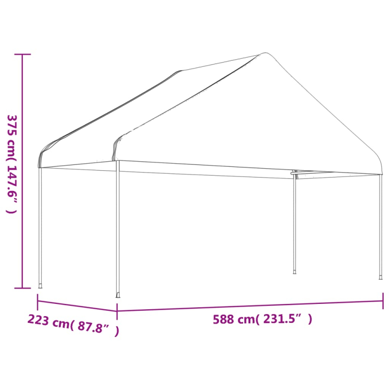 Pavillon mit Dach Weiß 20,07x5,88x3,75 m Polyethylen