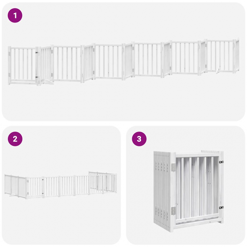 12-tlg. Hundetor mit Tür Faltbar Weiß 600 cm Pappelholz