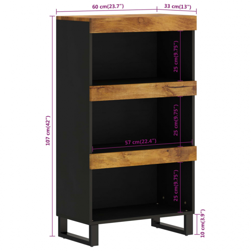 Beistellschrank 60x33x107 cm Massivholz Mango