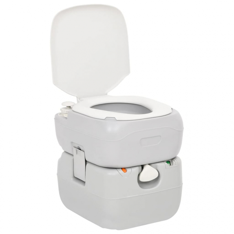 Camping-Toilette Tragbar Grau und Weiß 22+12 L HDPE