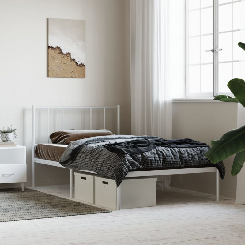 Bettgestell mit Kopfteil Metall Weiß 107x203 cm