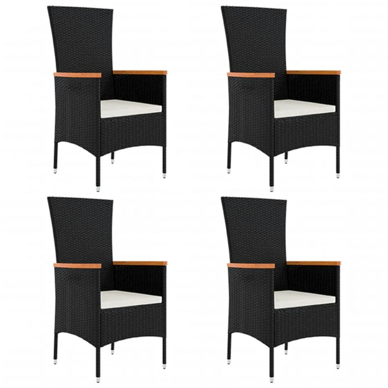 5-tlg. Garten-Essgruppe mit Kissen Schwarz Poly Rattan