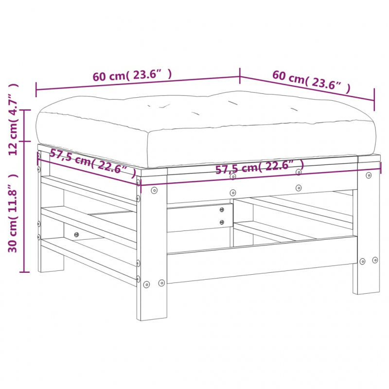 Gartenhocker mit Kissen Massivholz Douglasie