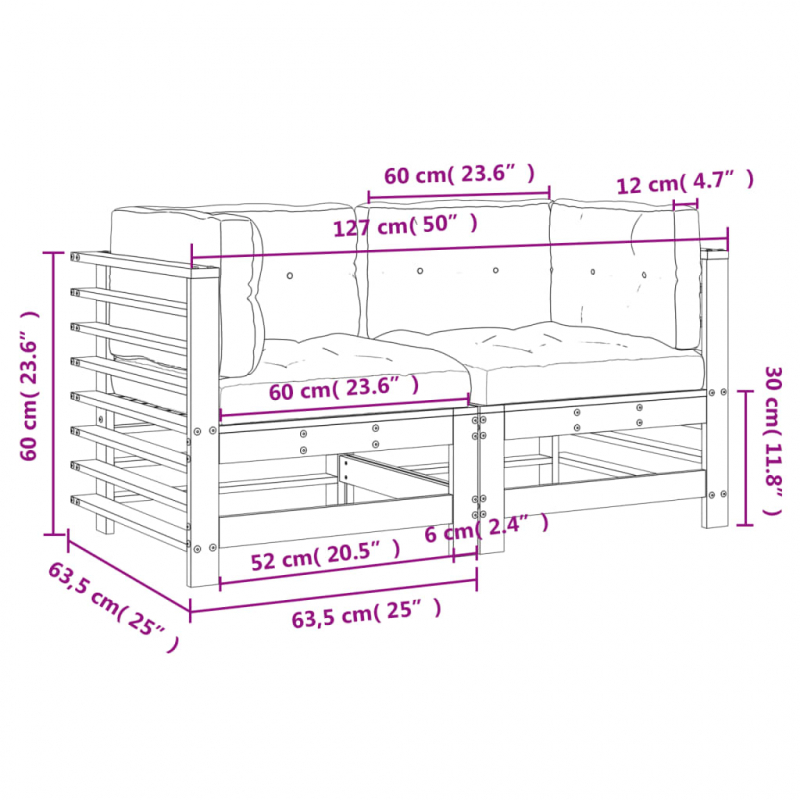 Ecksofas mit Kissen 2 Stk. Massivholz Douglasie