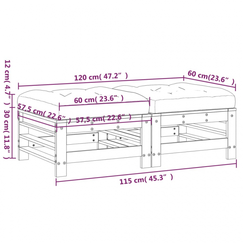 Gartenhocker mit Kissen 2 Stk. Massivholz Kiefer