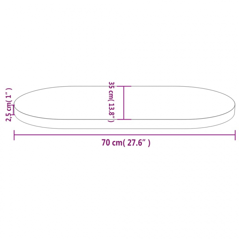 Tischplatte 70x35x2,5 cm Massivholz Kiefer Oval