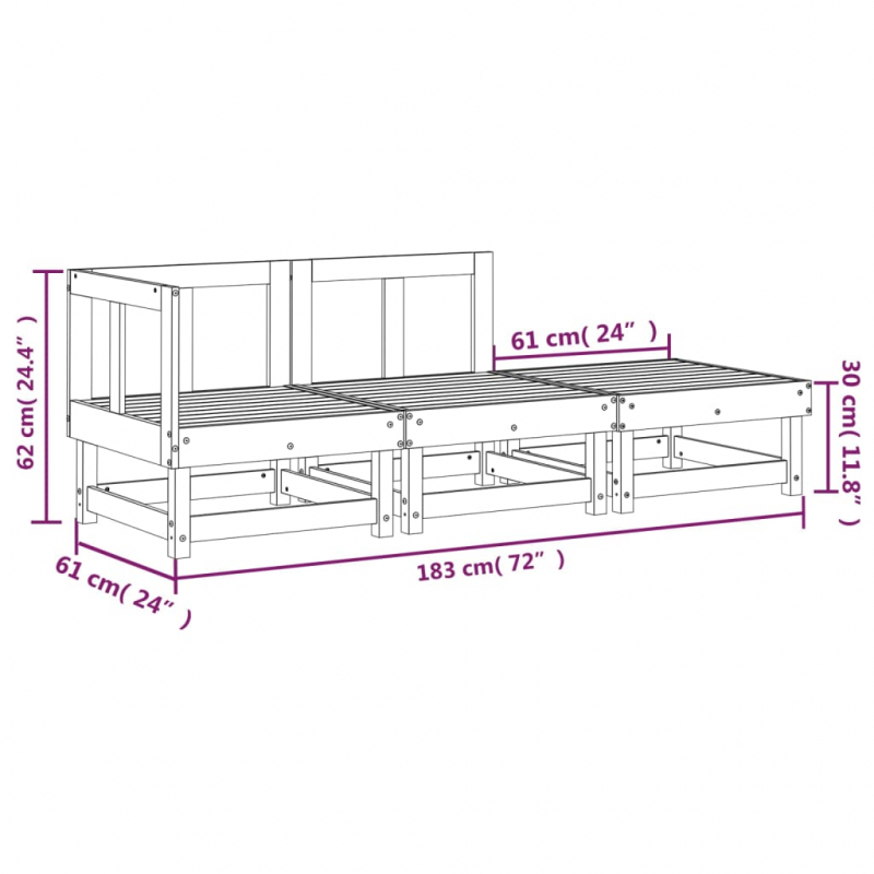 3-tlg. Garten-Lounge-Set Grau Massivholz Kiefer