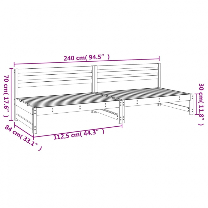 Garten-Mittelsofas 2 Stk. Weiß 120x80 cm Massivholz Kiefer