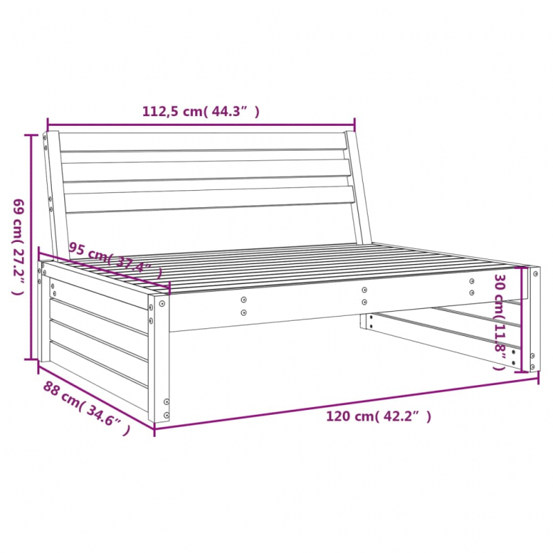 Garten-Mittelsofa 120x80 cm Massivholz Douglasie