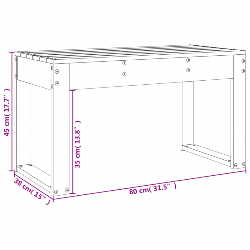 Gartenbank Grau 80x38x45 cm Massivholz Kiefer