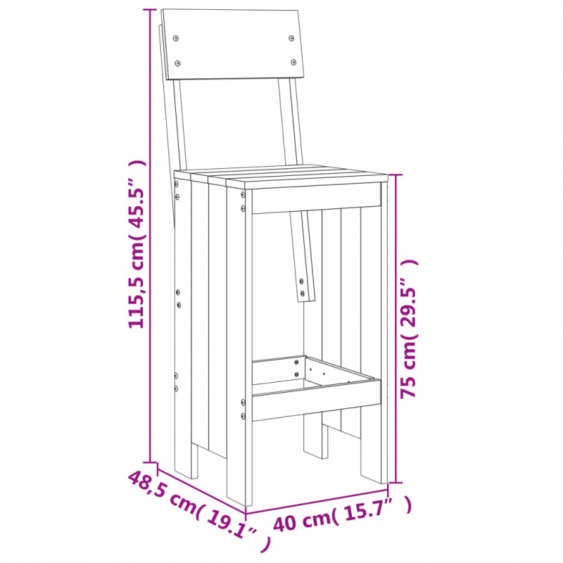 Barhocker 2 Stk. Schwarz 40x48,5x115,5cm Massivholz Kiefer