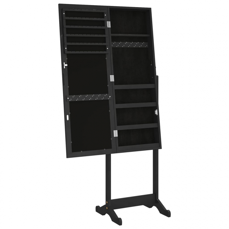 Spiegel-Schmuckschrank Freistehend Schwarz 42x38x152 cm