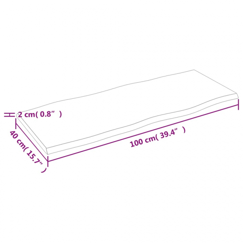 Tischplatte 100x40x2 cm Massivholz Eiche Behandelt Baumkante