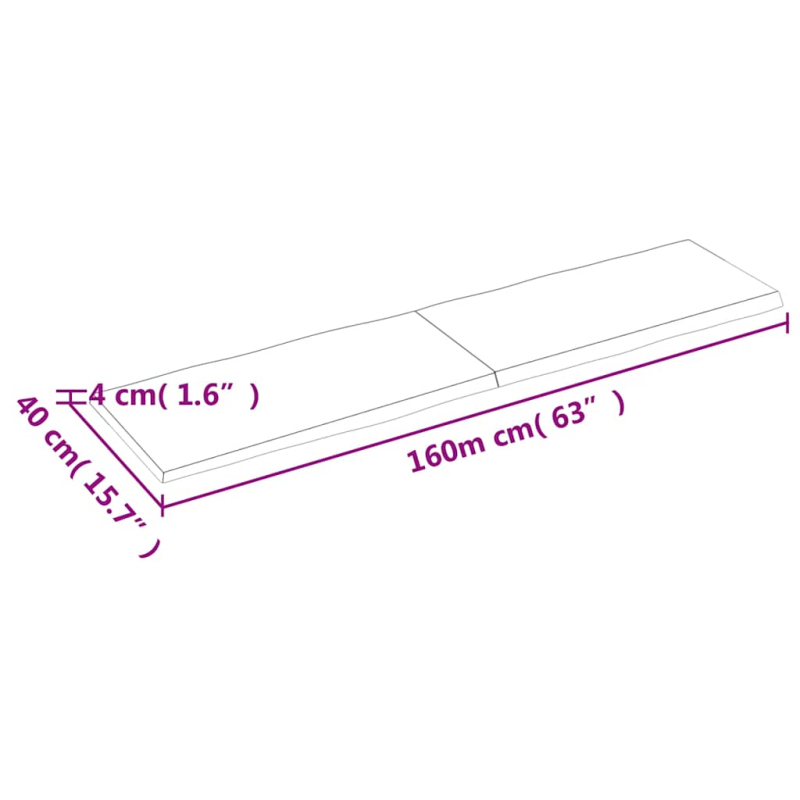 Tischplatte 160x40x(2-4) cm Massivholz Behandelt Baumkante