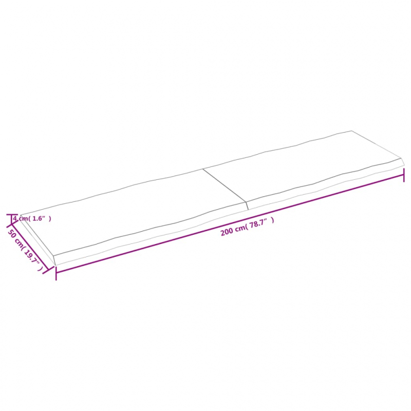 Tischplatte 200x50x(2-4) cm Massivholz Behandelt Baumkante