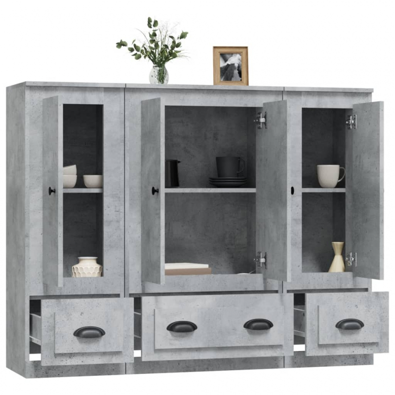 Highboards 3 Stk. Betongrau Holzwerkstoff