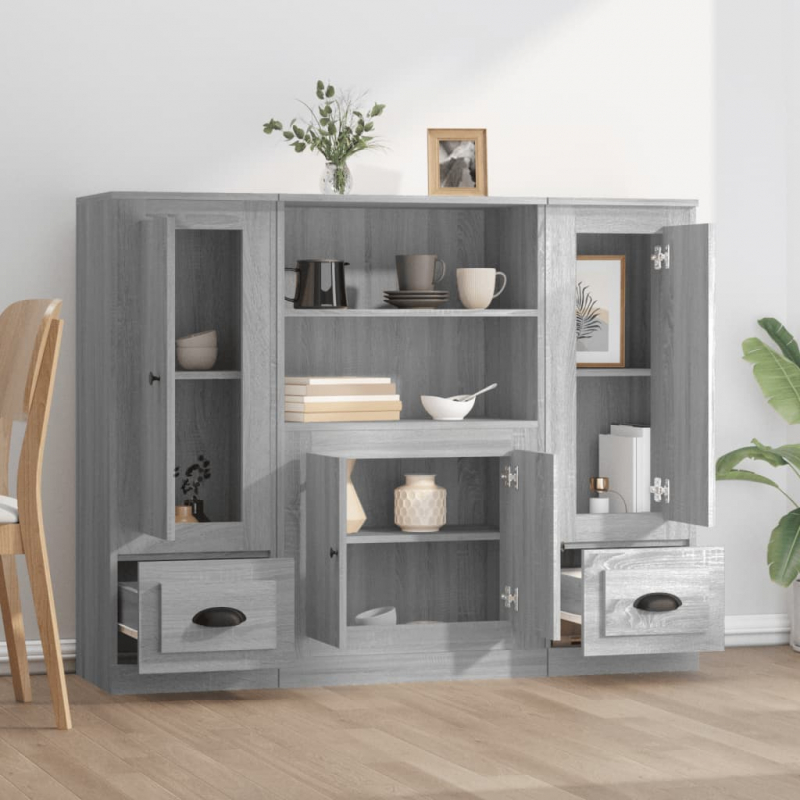 Highboards 3 Stk. Grau Sonoma Holzwerkstoff
