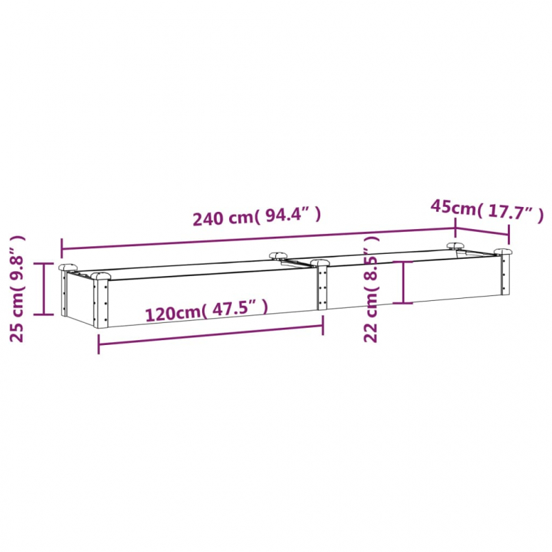 Hochbeet mit Einsatz 240x45x25 cm Massivholz Tanne