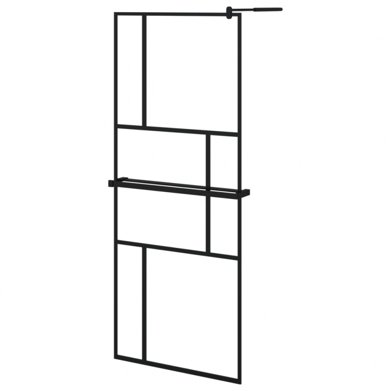 Duschwand mit Ablage für Walk-In-Dusche Schwarz 80x195 cm ESG