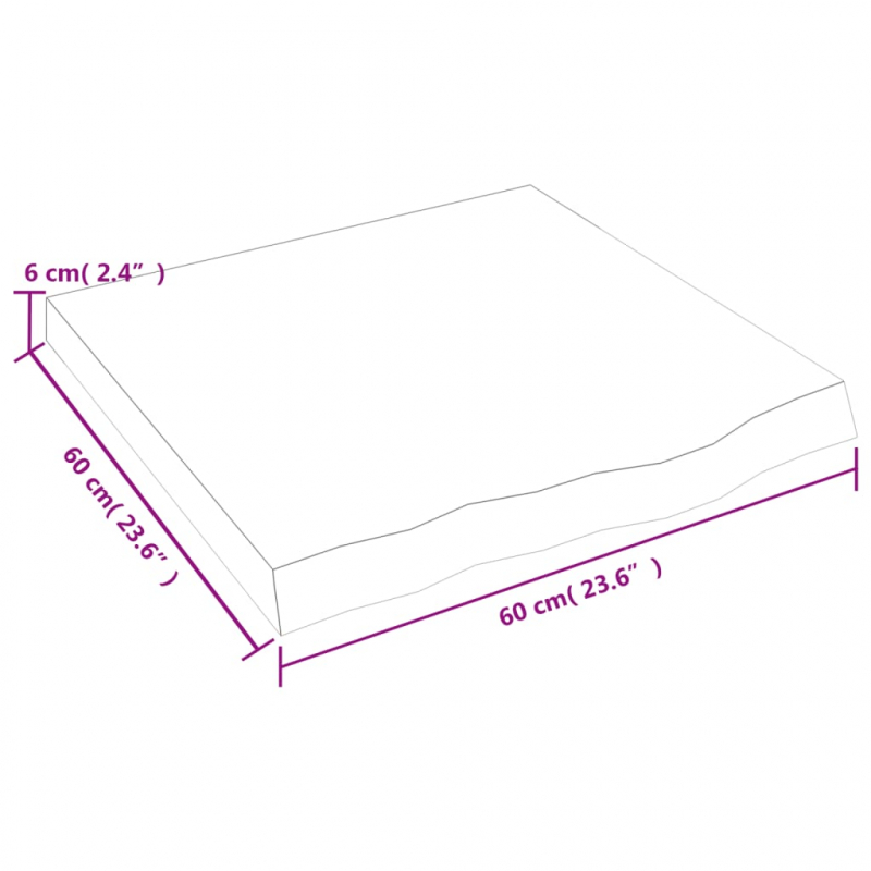 Tischplatte 60x60x(2-6) cm Massivholz Eiche Unbehandelt