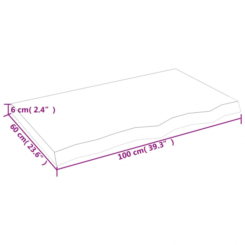 Tischplatte 100x60x(2-6) cm Massivholz Eiche Unbehandelt