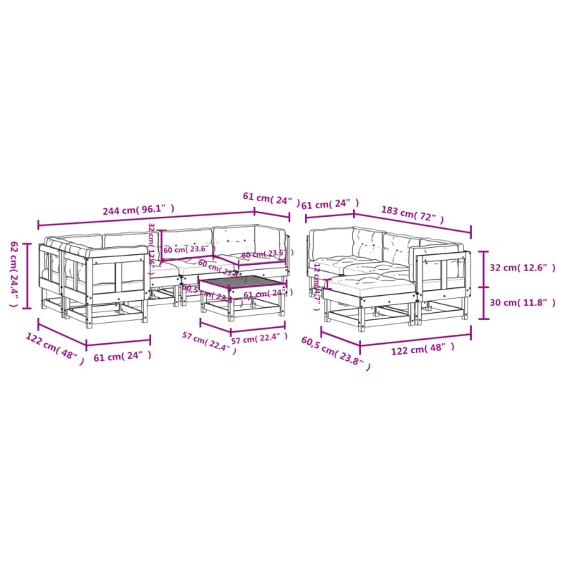 10-tlg. Garten-Lounge-Set mit Kissen Massivholz Douglasie