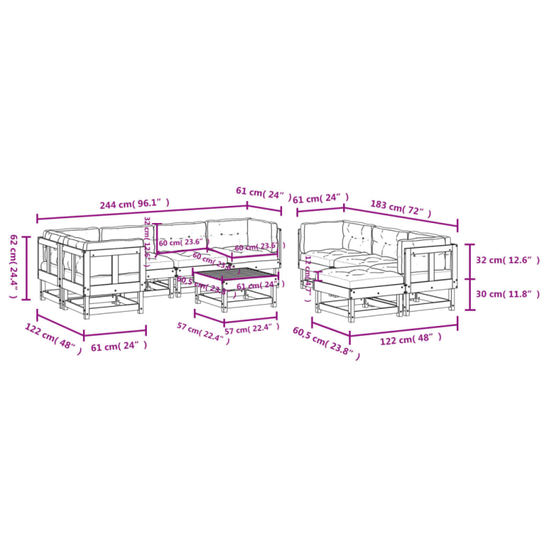 10-tlg. Garten-Lounge-Set mit Kissen Kiefernholz Imprägniert