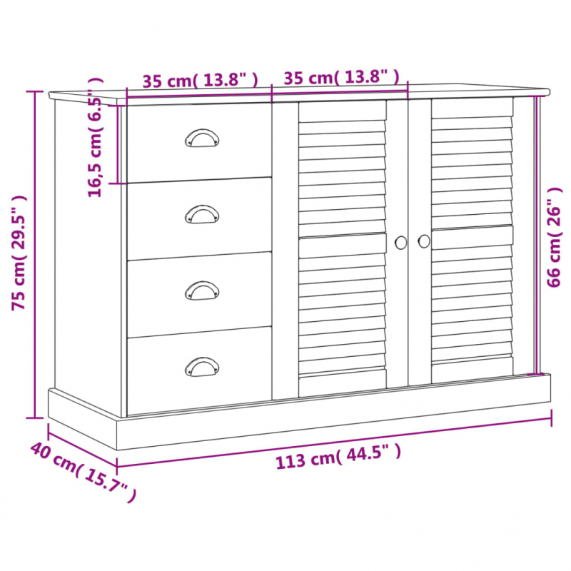 Sideboard mit Schubladen VIGO 113x40x75 cm Massivholz Kiefer