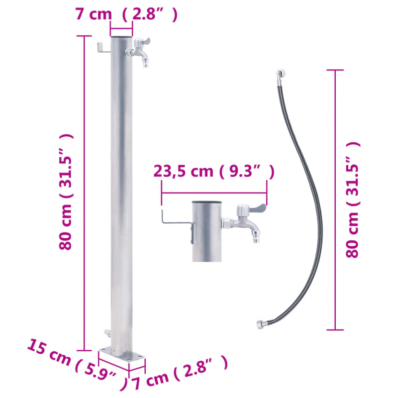 Wassersäule für den Garten 80 cm Edelstahl Rund