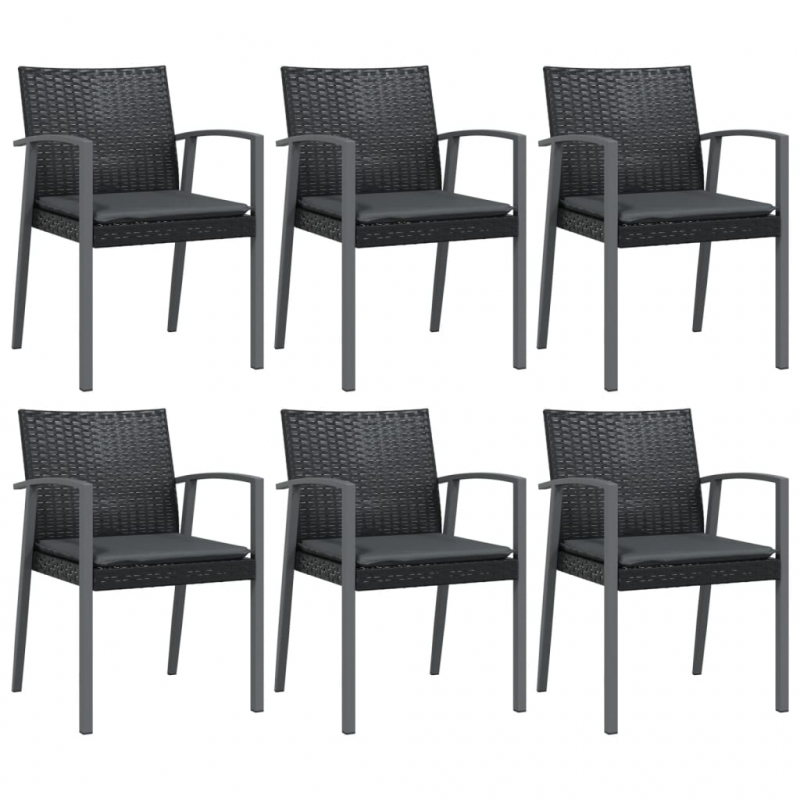 Gartenstühle mit Kissen 6 Stk. Schwarz 56,5x57x83cm Poly Rattan