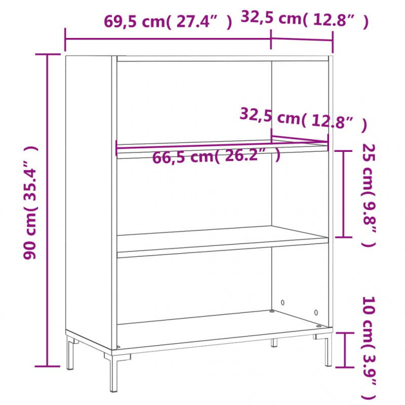 Bücherregal Hochglanz-Weiß 69,5x32,5x90 cm Holzwerkstoff