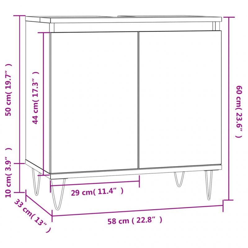 Badschrank Betongrau 58 x 33 x 60 cm Holzwerkstoff