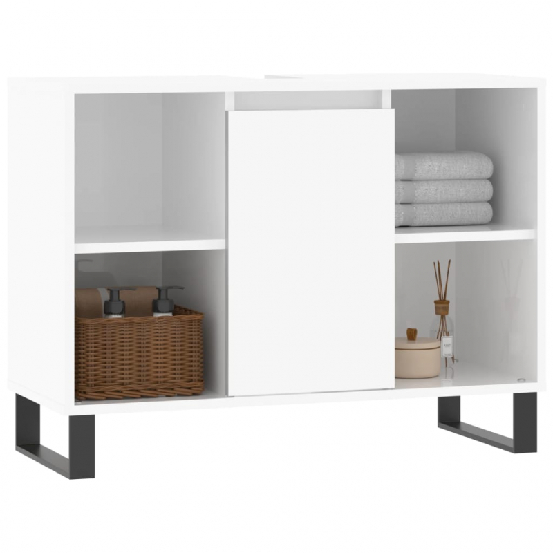 Badschrank Hochglanz-Weiß 80x33x60 cm Holzwerkstoff