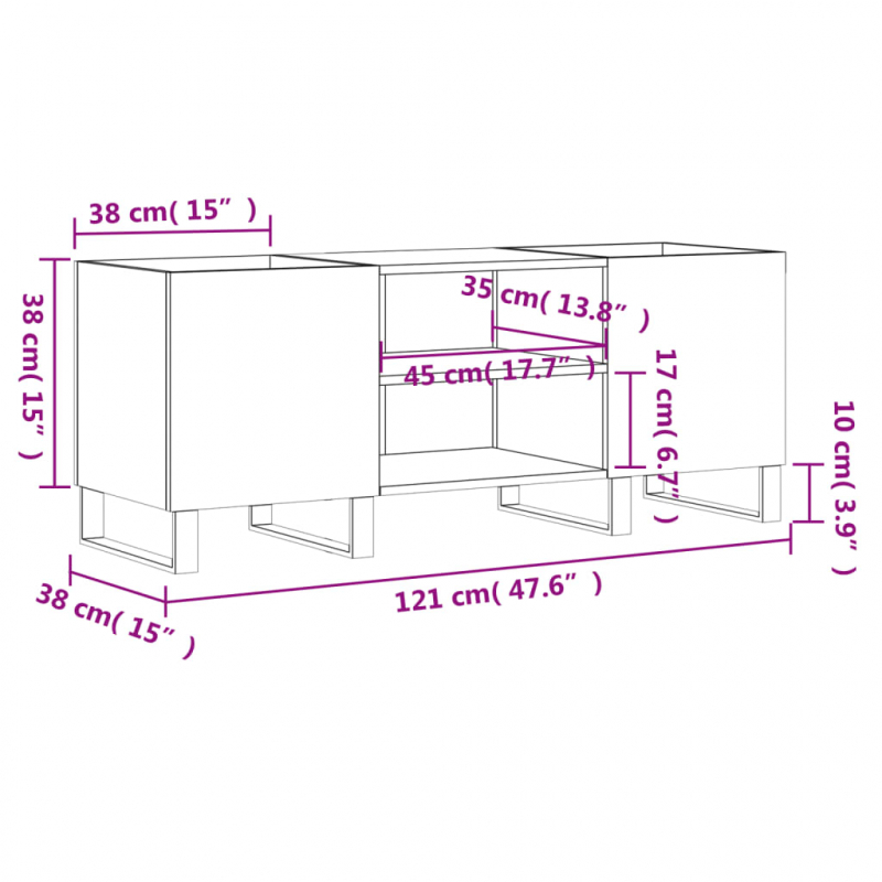 Plattenschrank Hochglanz-Weiß 121x38x48 cm Holzwerkstoff