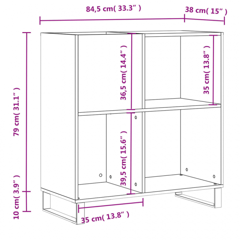 Plattenschrank Schwarz 84,5x38x89 cm Holzwerkstoff