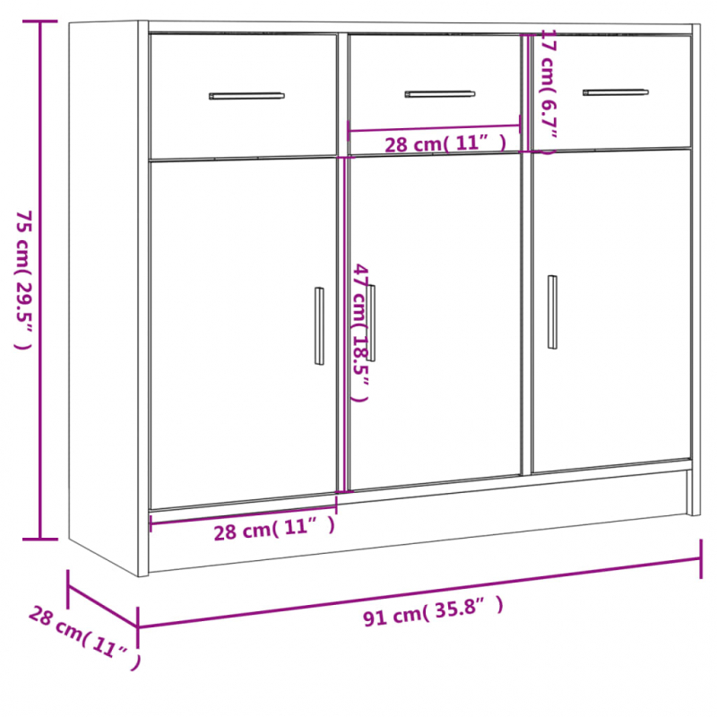 Sideboard Grau Sonoma 91x28x75 cm Holzwerkstoff